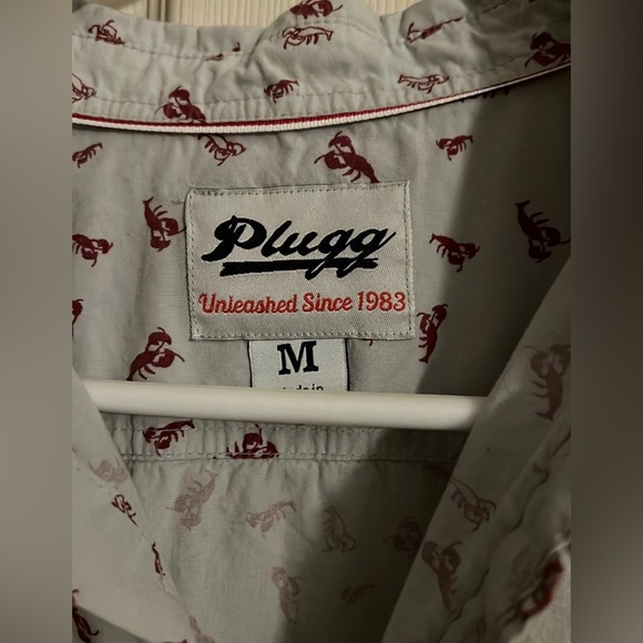 Plugg button down shirt, size medium, gray with red lobster - Picture 5 of 5